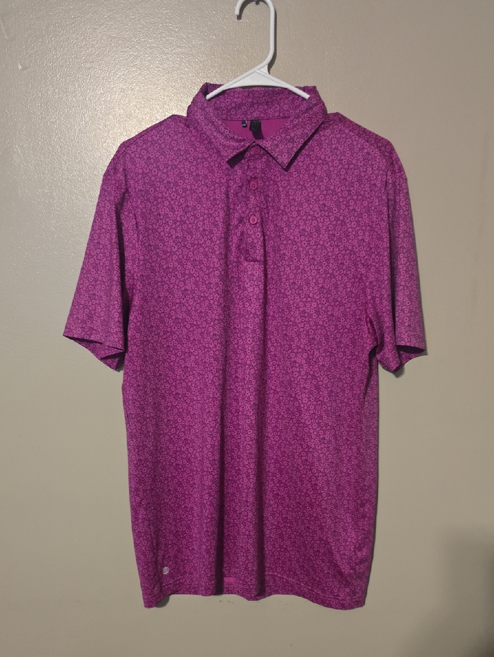 Adidas Allover FLoral Mens‎ Fuchsia Medium Golf Polo Shirt